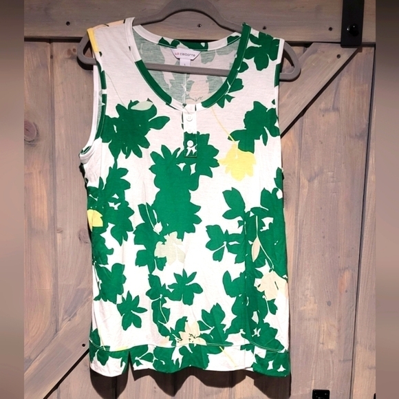 Liz Claiborne Scoop Neck Henley Split Hem Tank - Picture 1 of 8